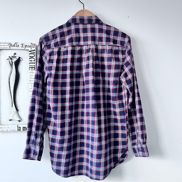 H&M Women’s Western Navy Blue Plaid 100% Cotton Button Down Shirt Size 2 - Picture 3 of 6